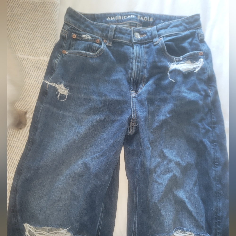 High-rise American Eagle distressed wide leg jeans
